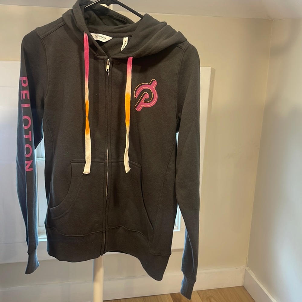 PELOTON Black Ultimate Fleece Zip Front Hoodie, Size XS